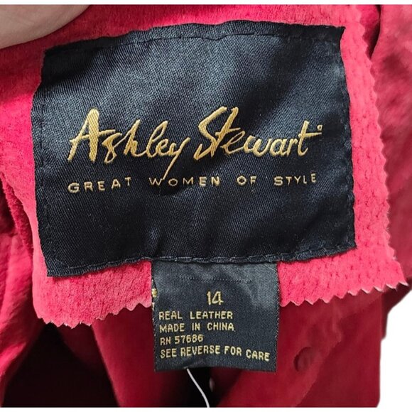 Ashley Stewart Real Leather Jacket Women’s Size 14 Red Suede Button Front Coat - Picture 7 of 12